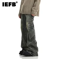 IEFB High Street Male Denim Pants Asymmtrical Spliced Vintage Design Washed Loose New Men‘s Jeans 2024 Autumn Trend 28W3860 1