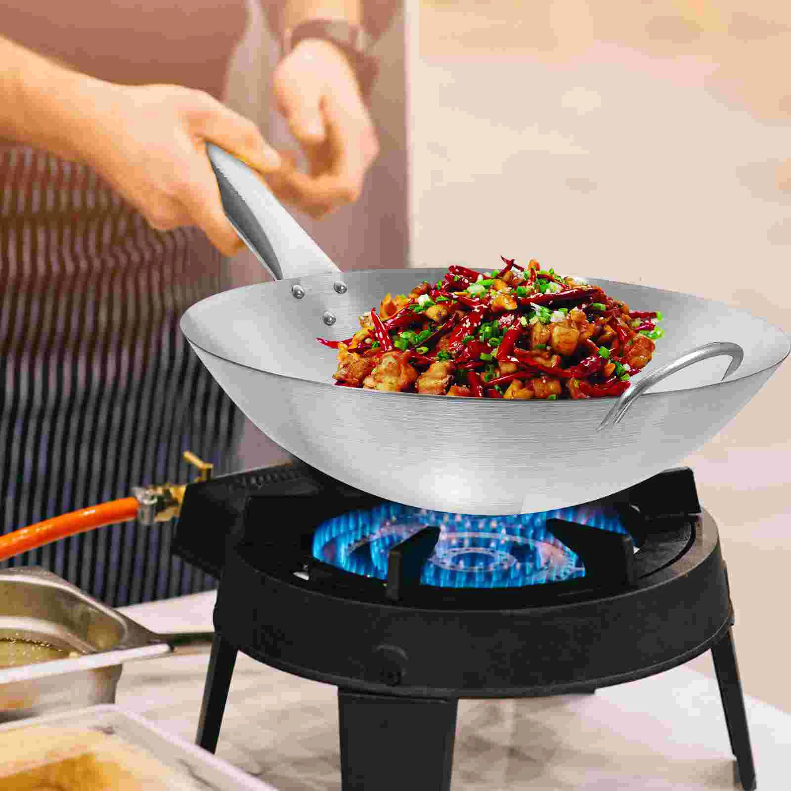 

Restaurant Frying Pan Traditional Wok No Coating Wok Stainless Steel Wok No-stick Pan Household Frying Pan No Coating Frying Pan