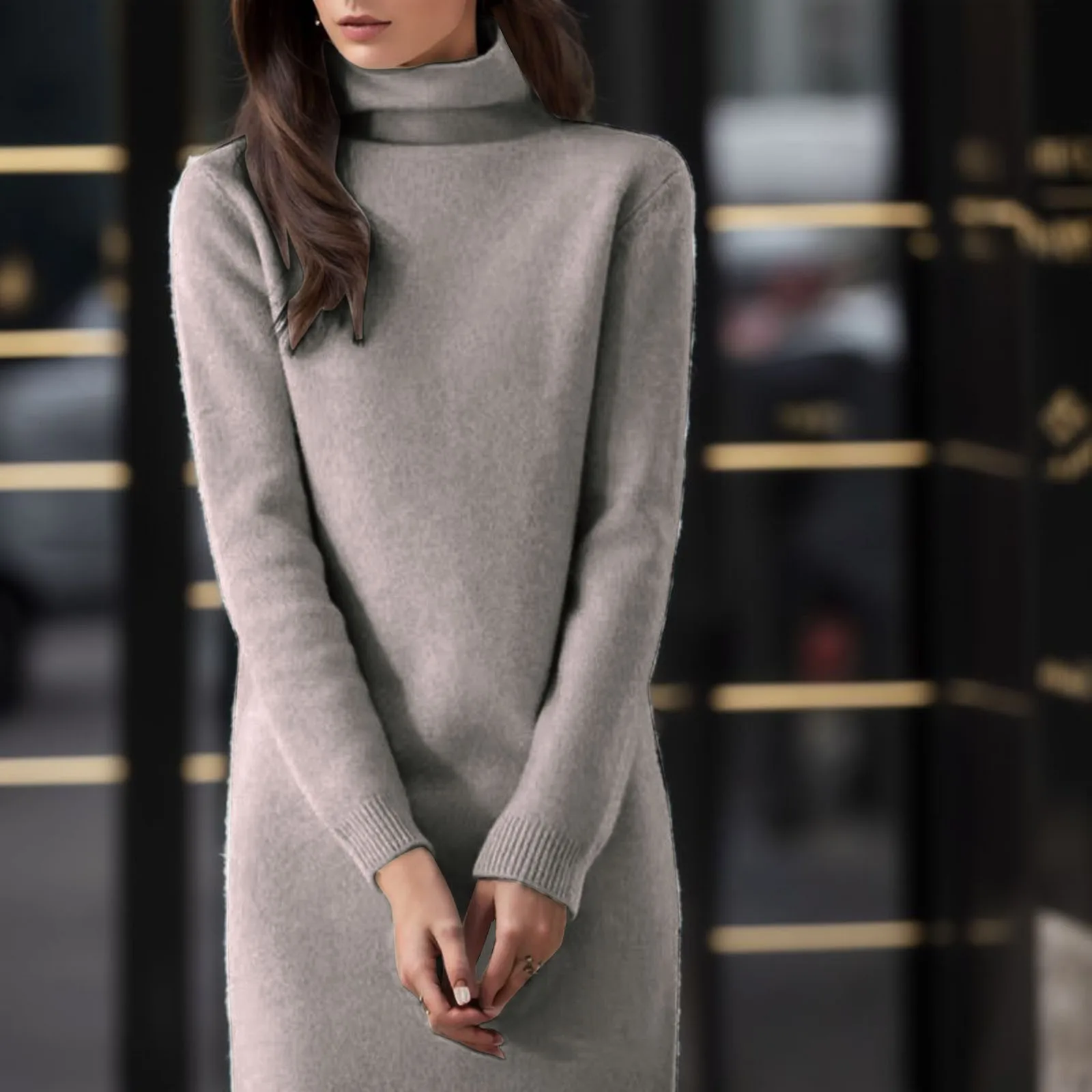 

Elegant Cashmere Sweater Womens Dresses Wool Autumn Winter Turtleneck Knitted Dress Female Casual Long-Sleeve Skirts