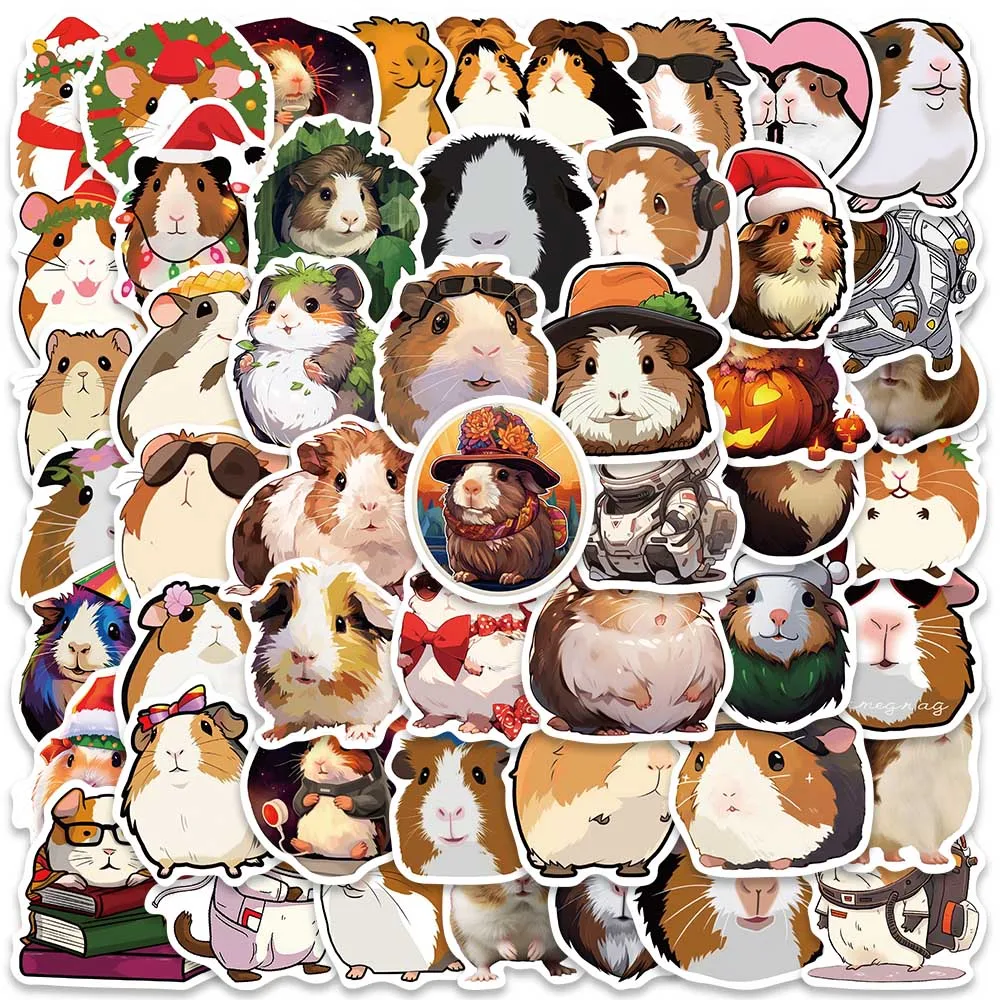 50pcs Cute Cartoon Animal Guinea Pig Cavy Stickers For Laptop Phone Guitar Luggage Diary Waterproof Graffiti Vinyl Decals