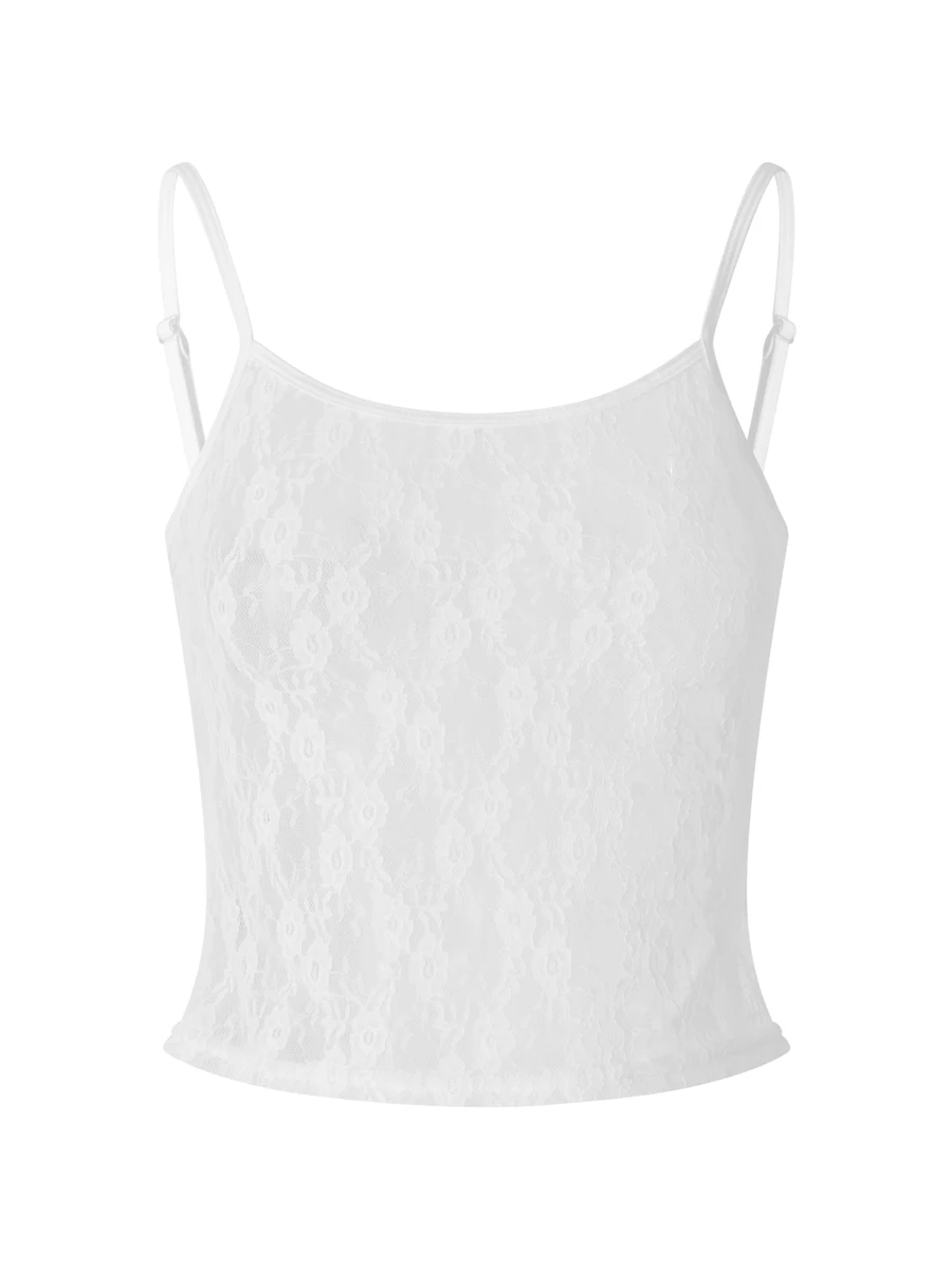 

Women Basic Floral Lace Camisole Summer Sheer Sleeveless Tank Vest Crop Tops Streetwear Party Clubwear