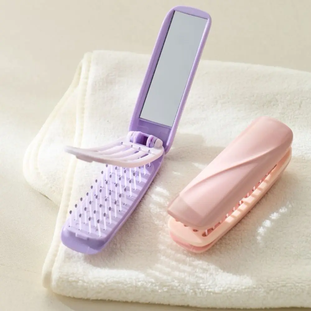 Gifts Self-cleaning Folding Pocket Mirror Comb with Mirror Portable Makeup Mirror Comb Hair Comb Essential for Travel