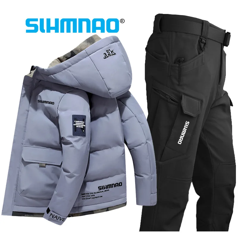 Fisherman Fishing Jacket Men's Winter Warm Outdoor Sports Hiking Skiing Suit Windproof and Waterproof Tactical Fishing Pants