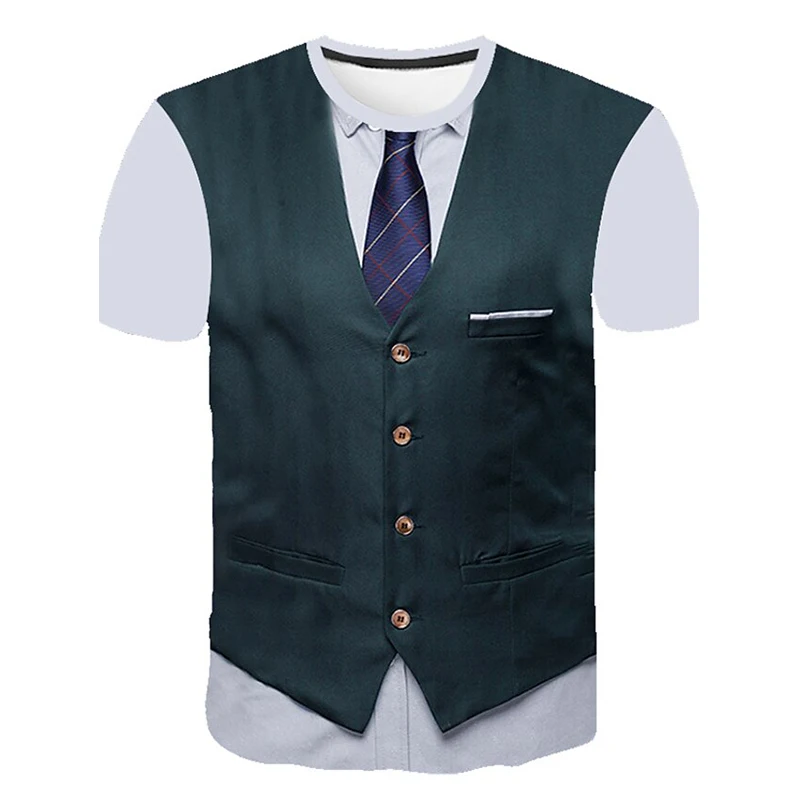 Mens Casual Short Sleeve T Shirt Oversized Tuxedo Tie Print Tee