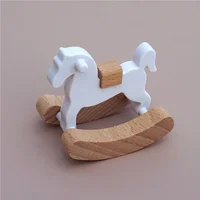 Wooden Horse Rocking Horse 1:12 Dollhouse Ornaments Mini Wooden Horse Model Fairy Garden Doll Decorative Accessories 2