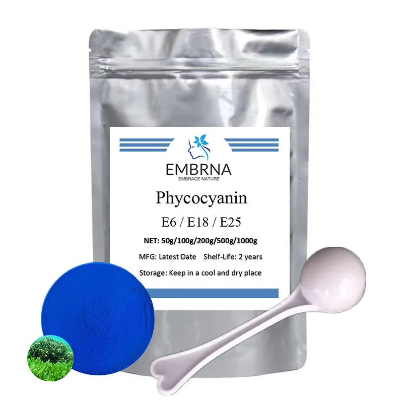 Polvo de extracto de ficocianina azul orgánico, solución de agua de espirulina, colorantes para plantas, E6/E18/E25