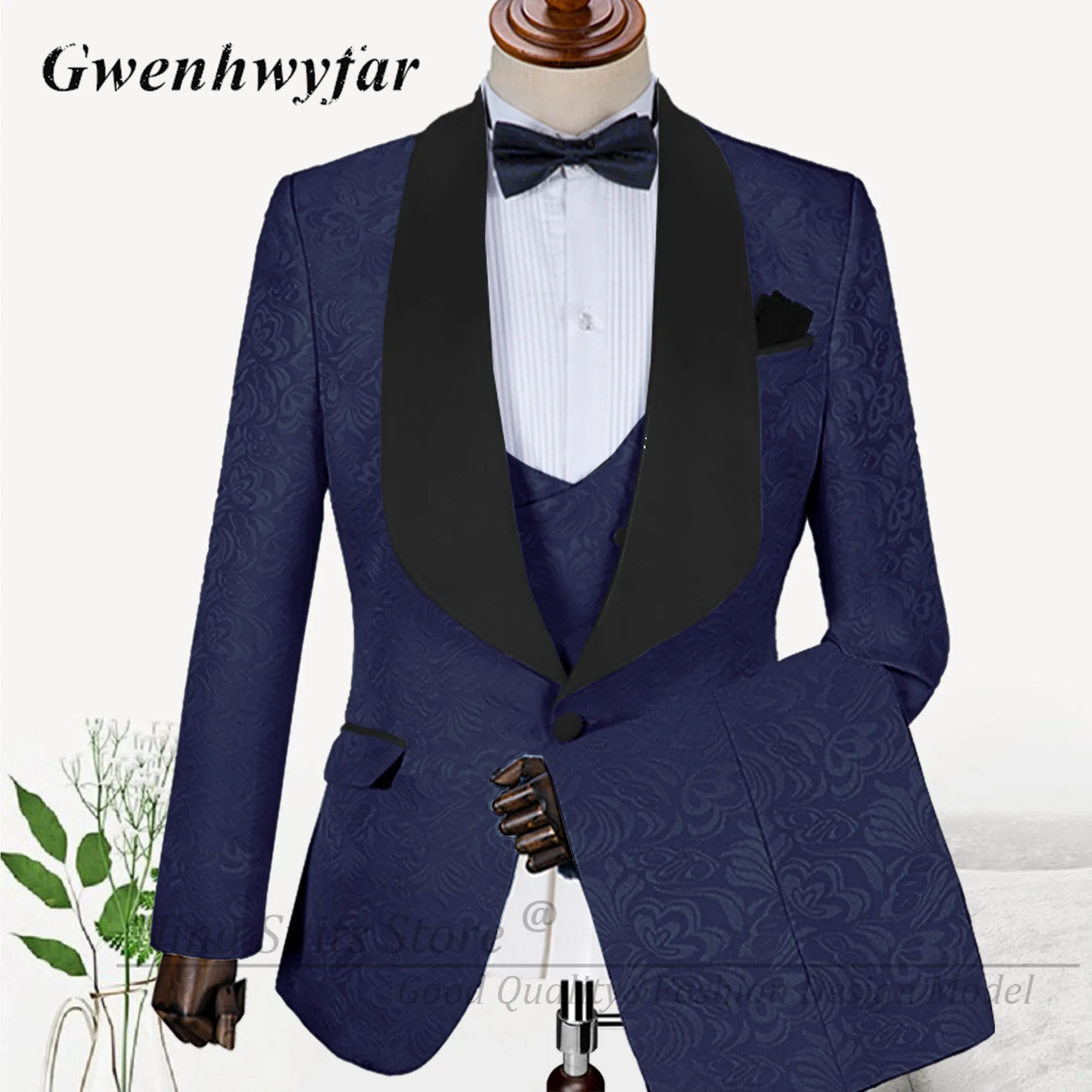 G&N Italian Design Men's Pattern Suits Dark Green Jacqaurd Formal Blazer Pants for Groom Wedding Party Wear Costume Homme