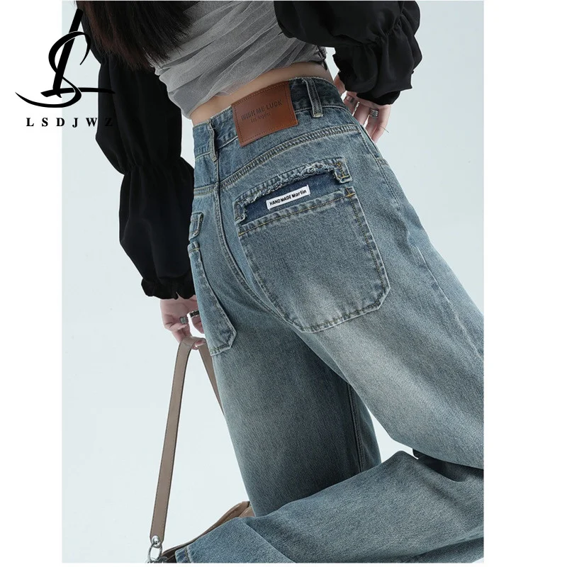 

Women's Jeans Woman High Waist Female Clothing Streetwear Denim Straight Leg Jeans Y2k Korean Fashion Pants Vintage Clothes Blue