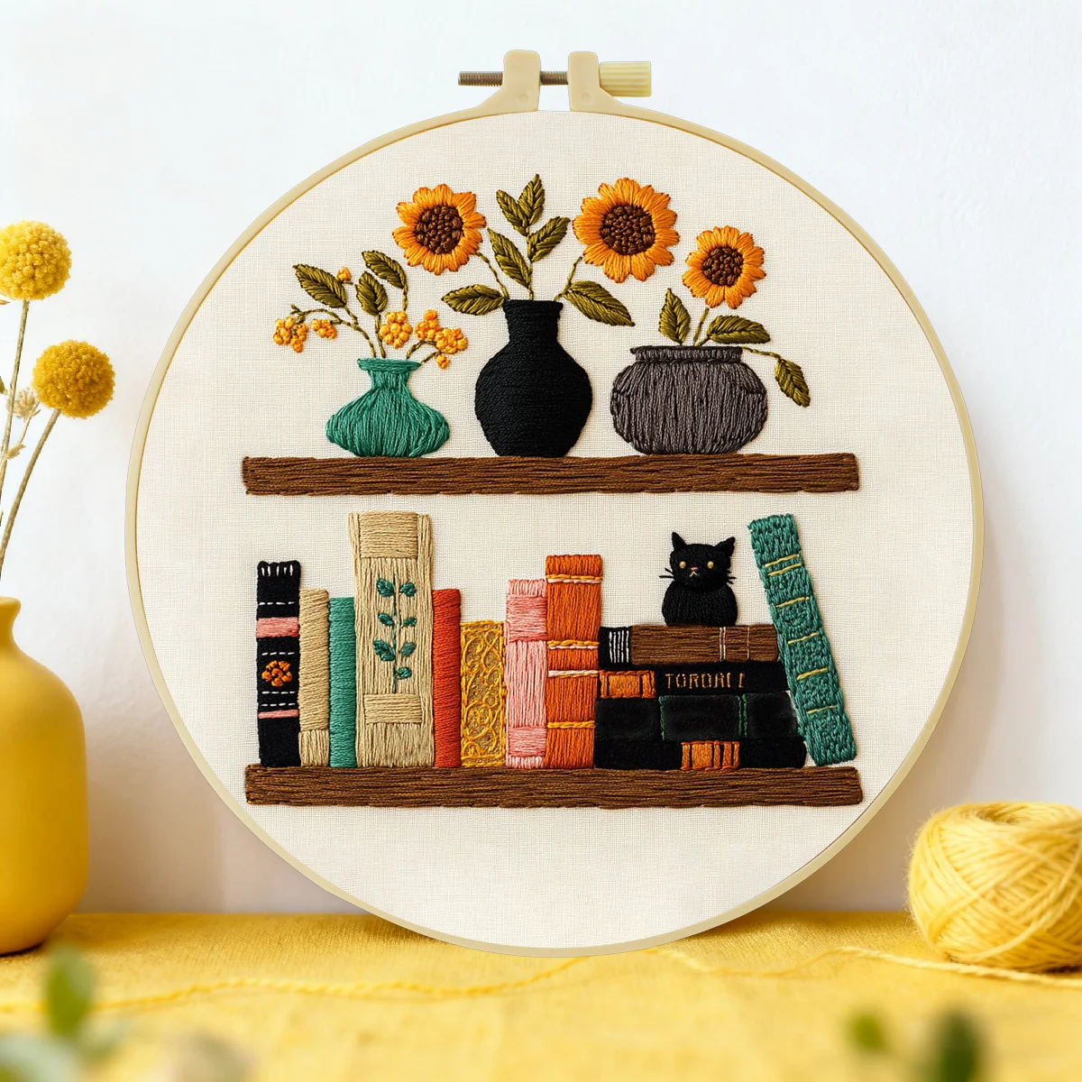 1 Stück 20X20CM/15X15CM 7,87/6,3 Zoll Bücherregal-Stickerei-Starter-Kit DIY-Kit DIY-Stickerei-Set Handarbeiten Nadelkunst Heimdekoration