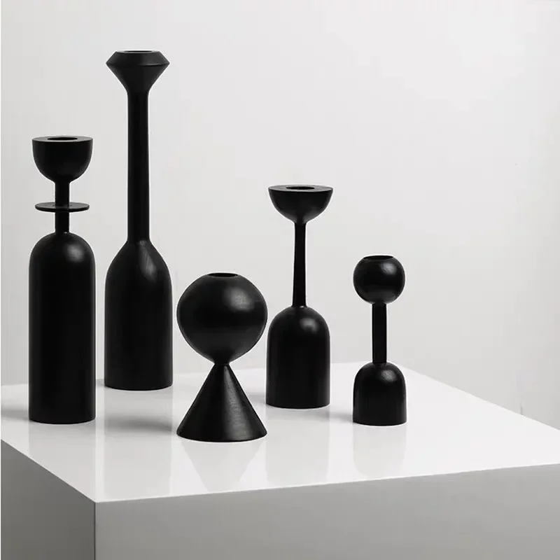 Black Wooden Candle Holder Nordic ins style art decoration hotel model room soft decoration ZM806 candle holders