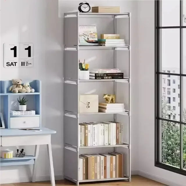 Stackable Bookshelf Metal Storage Rack Easy Assembly Bedroom Book Organizer Multi-layer Portable Wardrobe Square Storage Rack