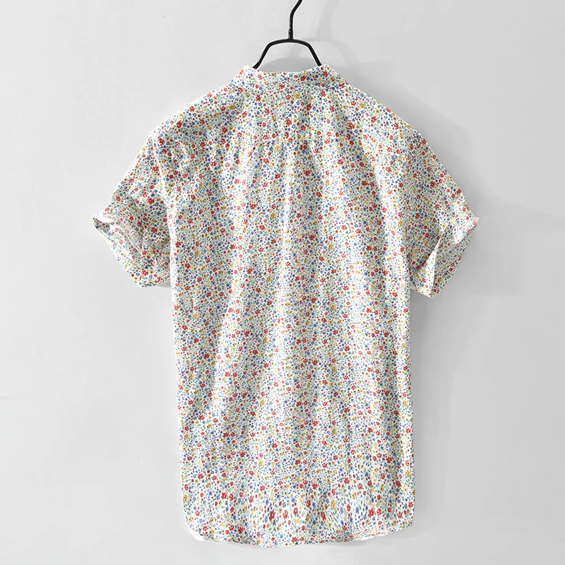 Floral Short Sleeve Shirts for Men Summer New Plus Size Casual Loose Cotton Linen Shirts