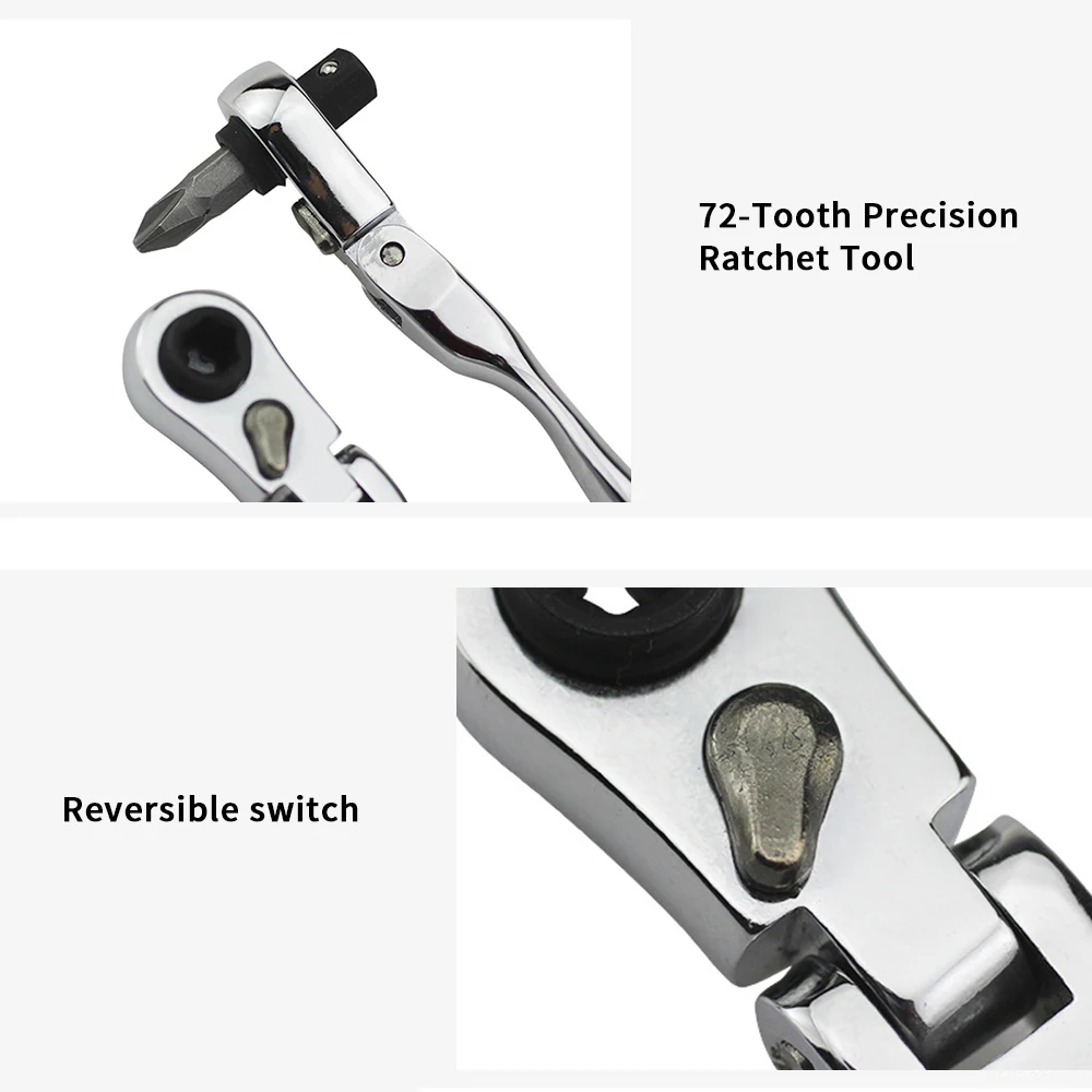 Mini 1/4 Inch Ratchet Wrench, 72-Tooth Reversible Chrome Vanadium Steel Ratchet Wrench with Socket & Bit Driver Dual Head 5