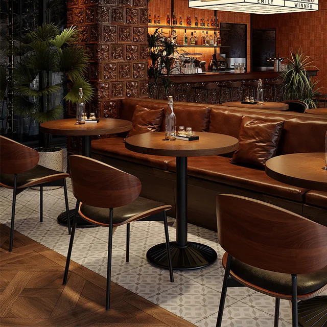 Retro Bar Table and Chair Combination Western Restaurant Solid Wood Dining Small Restaurant Commercial Table and Chair
