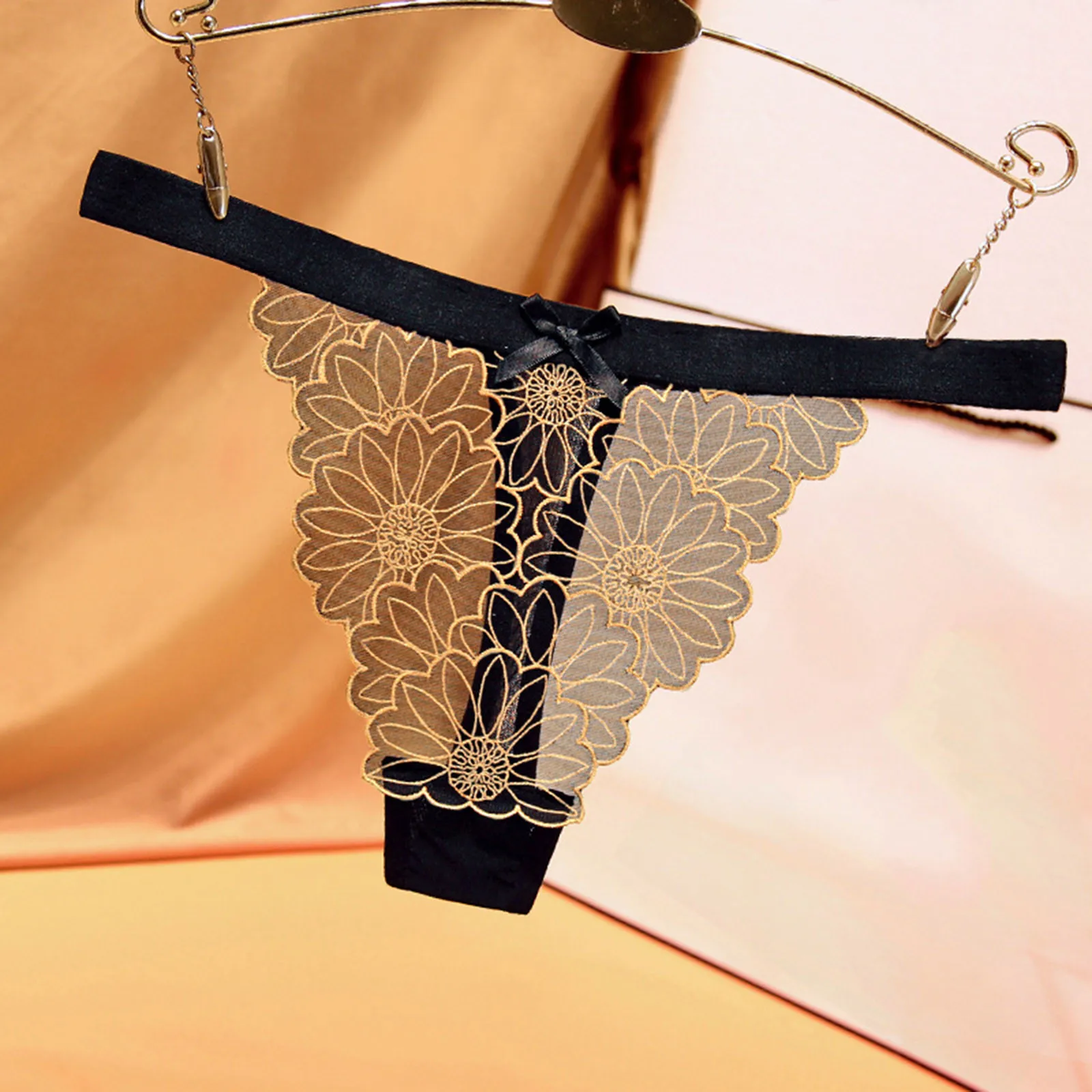 

Thin Transparent Lace Thongs Women Low Waist Seamless Panties G-string Daisy V Pants Mesh Sexy Thongs Women's Lingerie Underwear