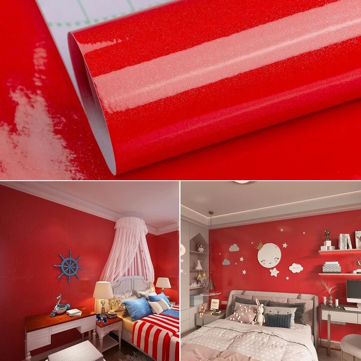 TOTIO Thick Solid Color Red Wall Paper Self Adhesive Vinyl Wallpaper