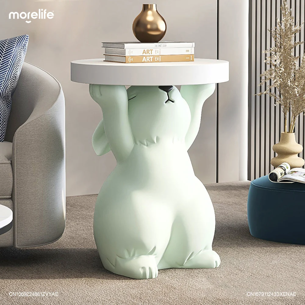 

Home Decor Bedroom Round Nightstands Art Gift Rabbit Resin Statue Sculptures Tea Table Living Room Sofa Side Tables Furniture