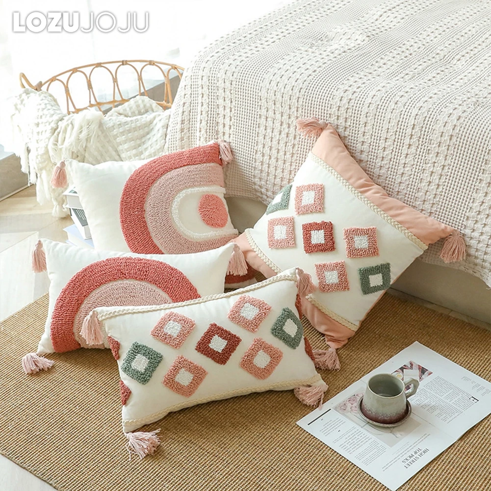 

LOZUJOJU Home Cute Lovely Pillowcases Pink Cotton Cushion Cover for Kids Children Room Sofa Decorative 1PC