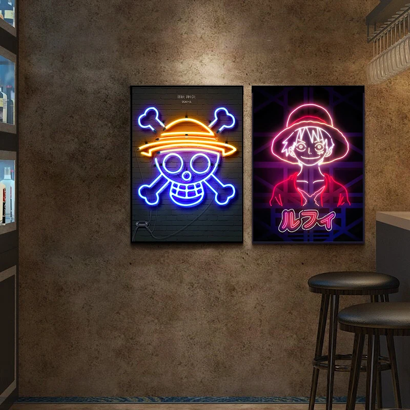 Cartoon Anime Canvas Painting Naruto One Piece Comic Character Neon Poster Print Mural Picture Wall Art Home Decor Gifts Cuadros