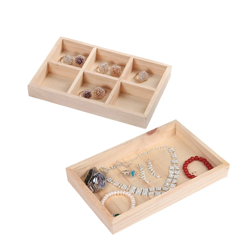 

Portable Wooden Jewelry Box Organizer 6-Grid/Empty Jewelry Tray for Pendant Earrings Necklace Cufflinks Storage Showcase Display