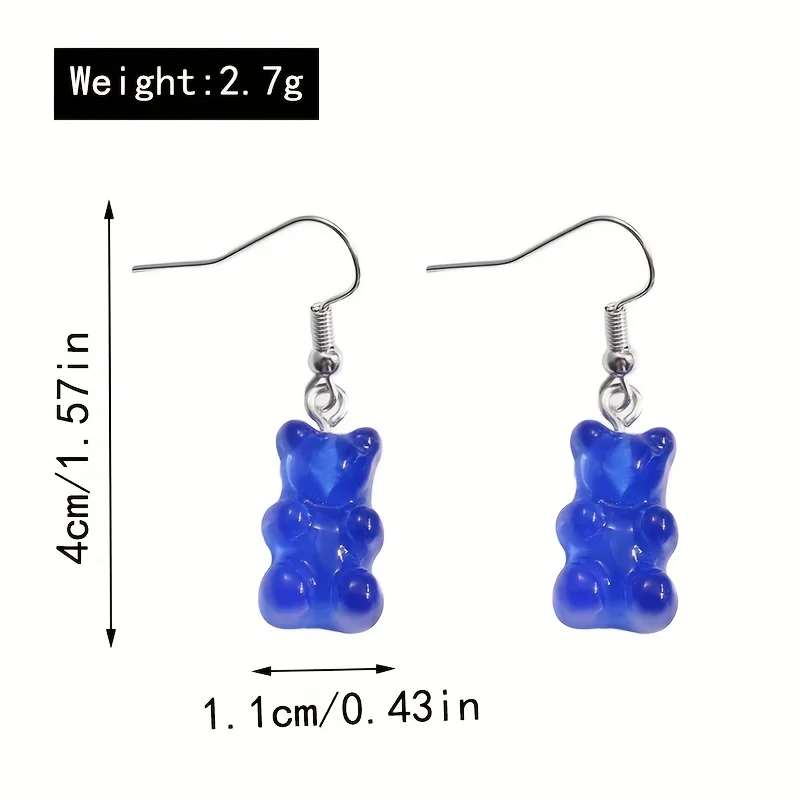 Candy Bear Charm Drop Earrings Colorful Resin Transparent Bear Ear Jewelry Gift For Kids Children Girls Accessories 3 Pairs dangle earrings drop earrings animal earrings