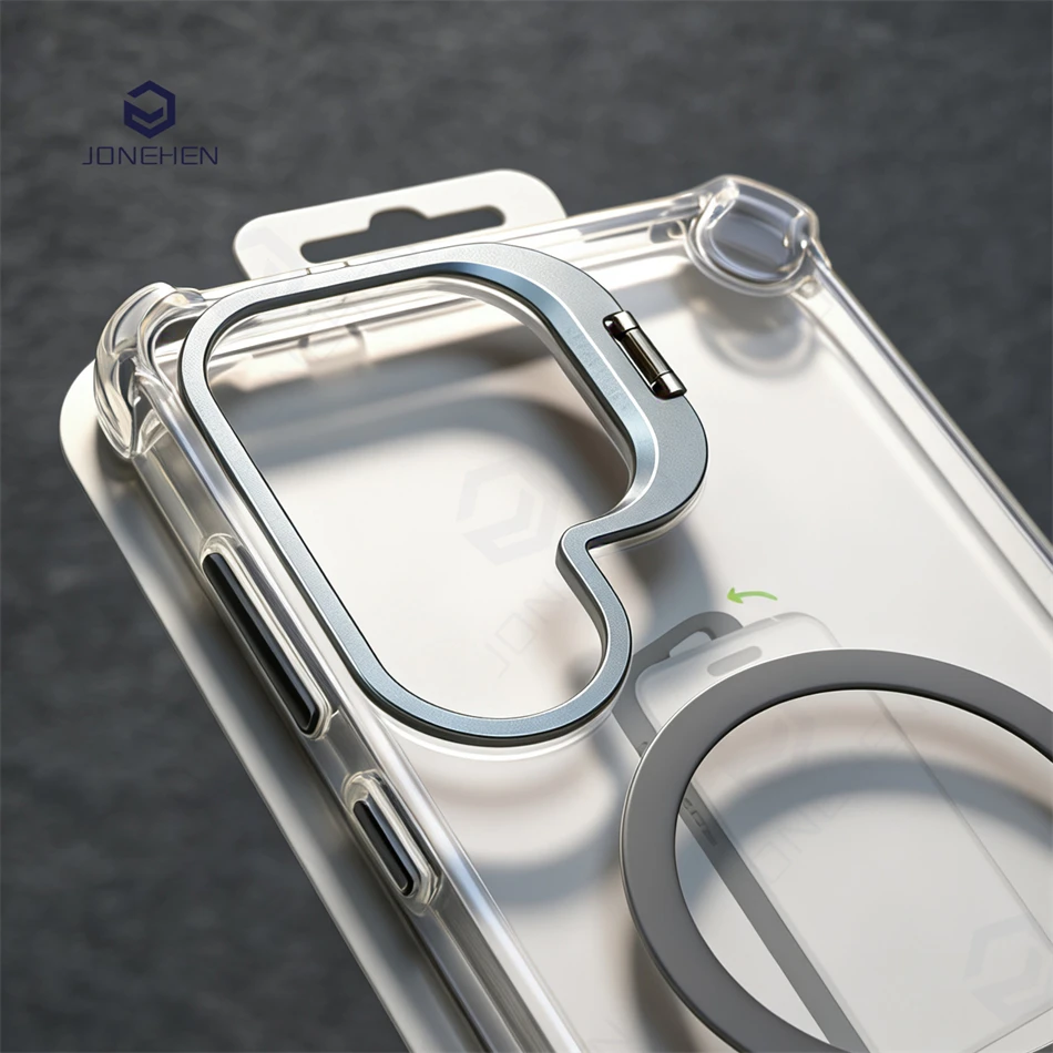Luxury Transparent Shockproof Frame Stand Armor Silicone Case with Magsafe Compatibility