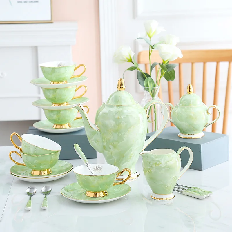 MarbleBoneChinaCoffeeSetMarblingPorcelainTeaSetPotCupCeramic