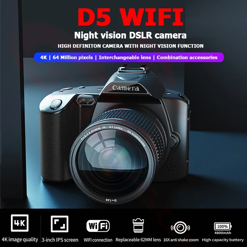 

New WIFl Night Vision DSLR Camera 4K Professional Camcorder Digital HD Video Recorder16X Time-Lapse Stabilizer Webcam Mp3 Player
