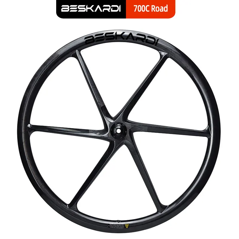 

700C 6 Spoke Carbon Wheels Front SixSpokes Ceramic Bearing Clincher Rim Disc Brake Road Bicycle Parts BESKARDI UCI Standard