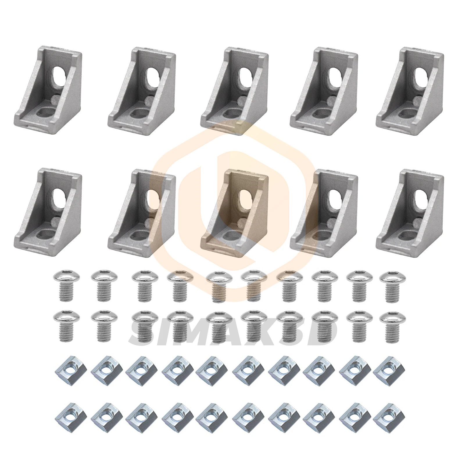 

SIMAX3D 10pcs 2028 Angle Brackets 20pcs M5 T Nuts + 20pcs M5x10mm Hex Screws 2028 Aluminum Fitting Set for 2020 Aluminum Profile