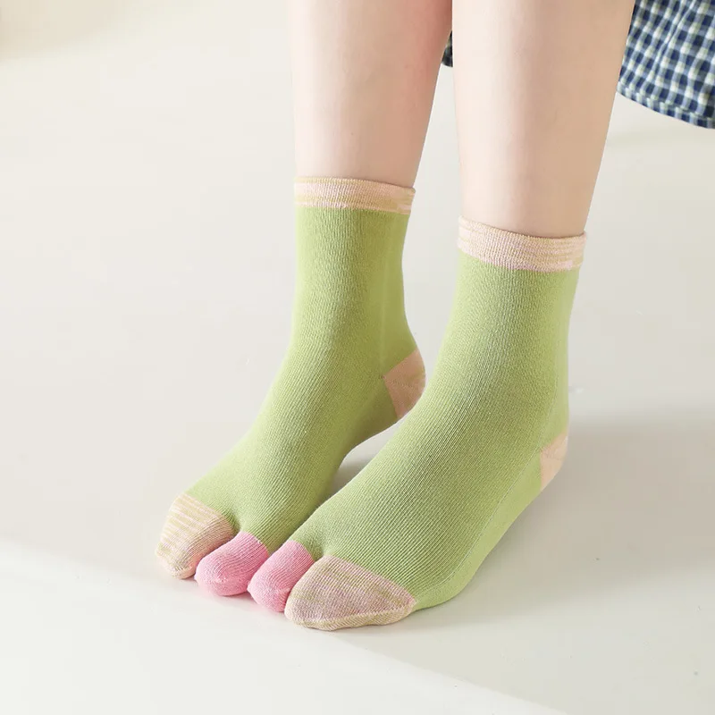 5 Pairs Women‘s Tabi Socks Fashion Color Matching Cotton Two Finger Sock Japanese Kimono Harajuku Party Dress Socks Two FIngers