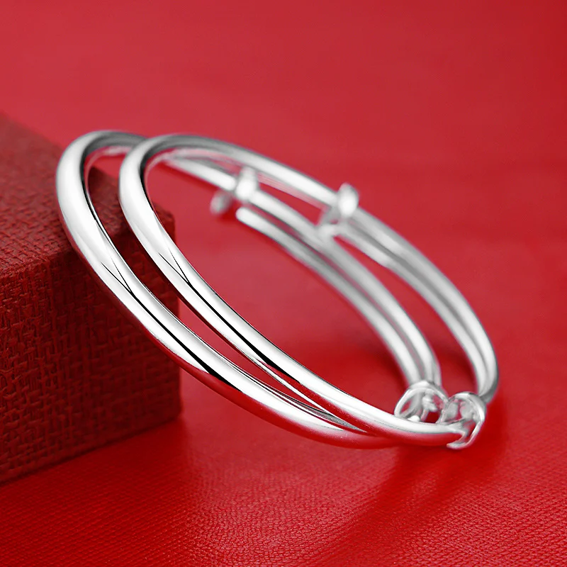 S925sterling silver glossy push-pull Baby Bell lettering solid bracelet baby send full moon full year gift 4