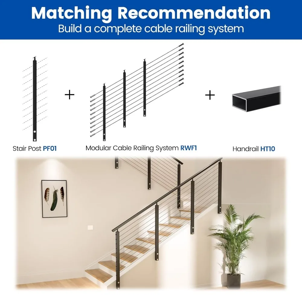 Black Side Mount Stair Cable Railing Post 36 Inch for 25-35 Degrees Stair  Patent Design for Both Left 5