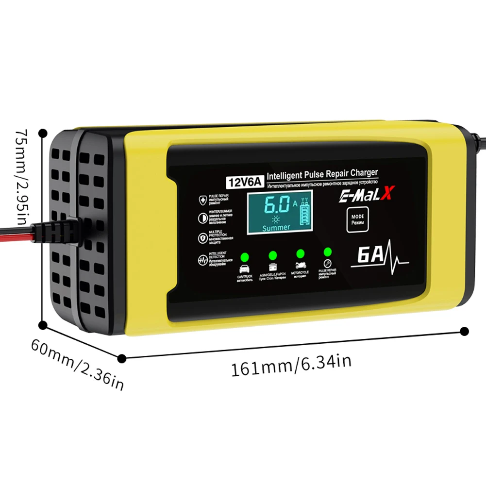 12V 6A Smart Car Battery Charger 220V Power Pulse Repair Charger for for Auto Motorcycle Lead-Acid AGM GEL Batteries  ﻿