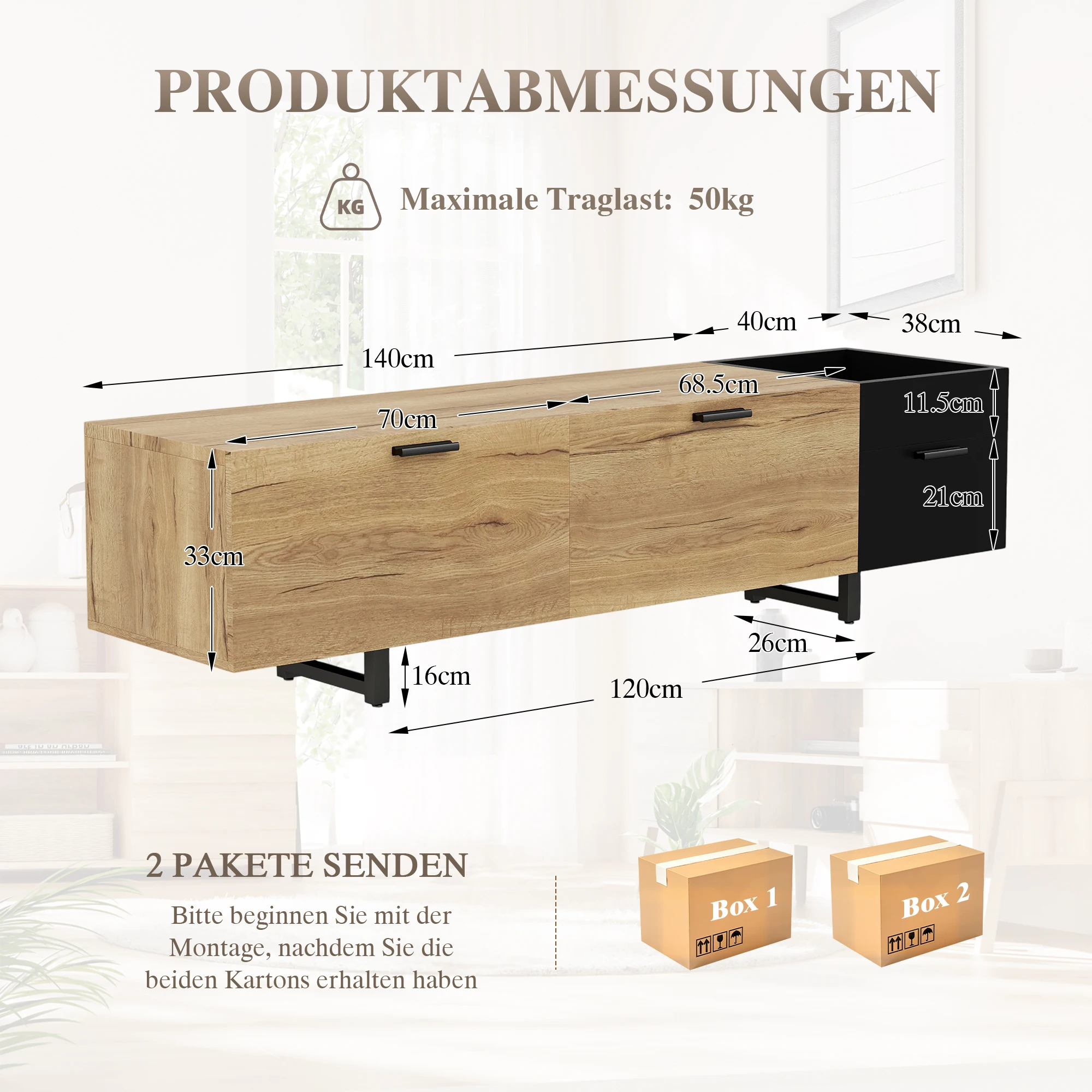 Multifunktionaler TV-Ständer Medienkonsole mit Offenen Fächern und Geschlossenem Stauraum für Wohnzimmer-Medienbereich Heim-Möbel-Organizer – Detail 5