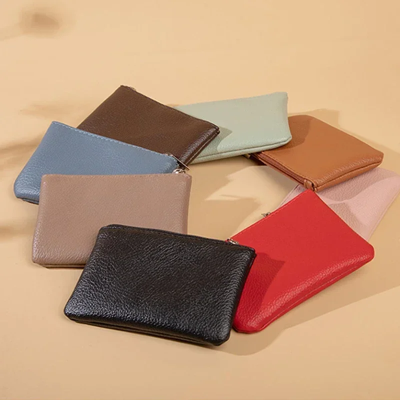 Retro Solid Color Mini Wallet Soft Leather Female Purse Coin Purse Short Wallets Zipper Keychain Clutch Bag coin purse women wallet coin wallet