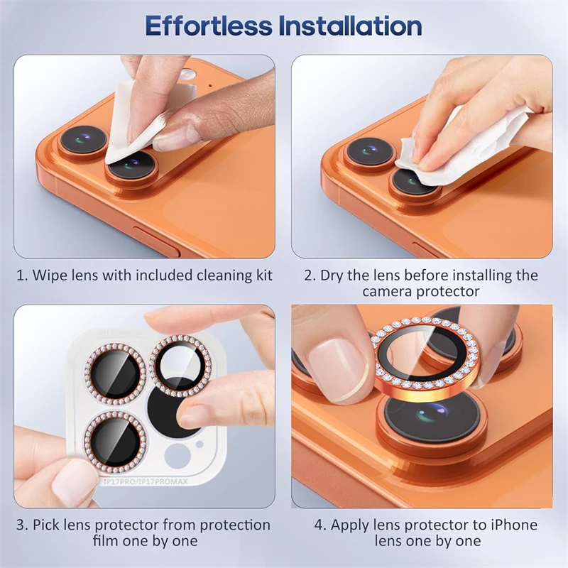 Luxury Diamond Glass Camera Lens Protector with Metal Ring Cover
