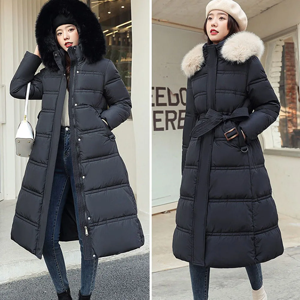 Womens Long Thick Fur Collar Hooded Down Jacket loose Winter Warm Jeans Coat Women Parkas ladies main image 1