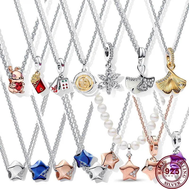 Hot Selling 925 Silver Light Luxury Lucky Guardian Star Original Women's Lucky Rabbit Logo Necklace Engagement DIY Charm Jewelry mahagrid star logo hoodie grey mg2cfmm409a