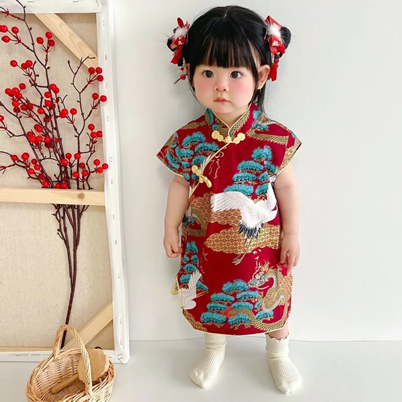 Kid Girl Dress Cheongsam Chinese Style Fashion Birthday Party Wear Teen Sisters Children Clothing Baby Girl Princess Dress A541