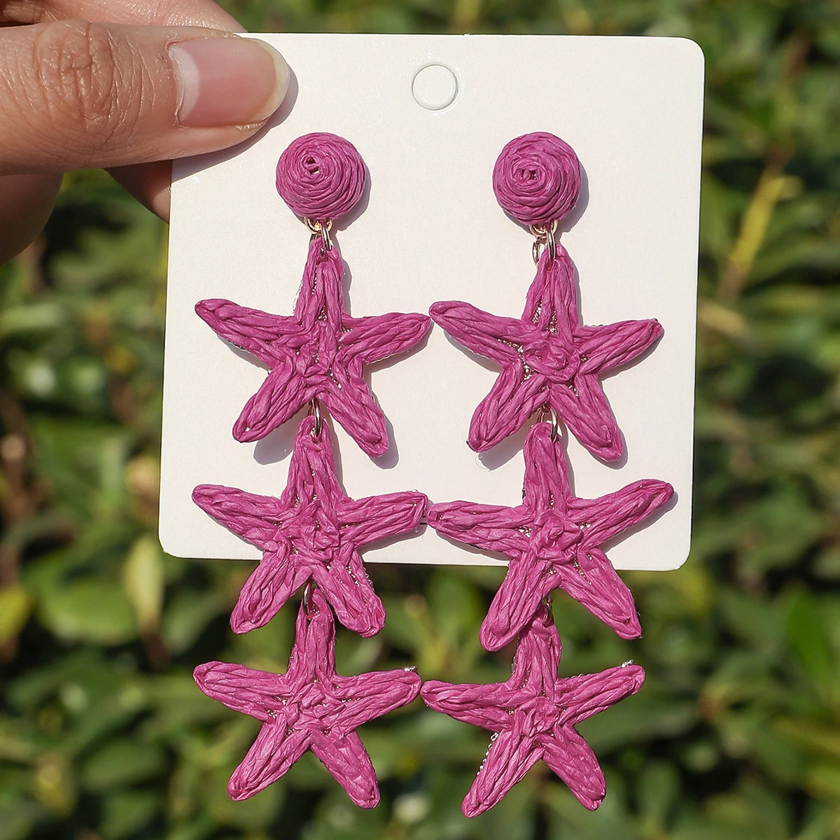 Bohemian Fashion Raffia Starfish Earrings for Women Geometric Ocean Animal Rattan Knit Long Hanging Earring Summer Beach Jewelry