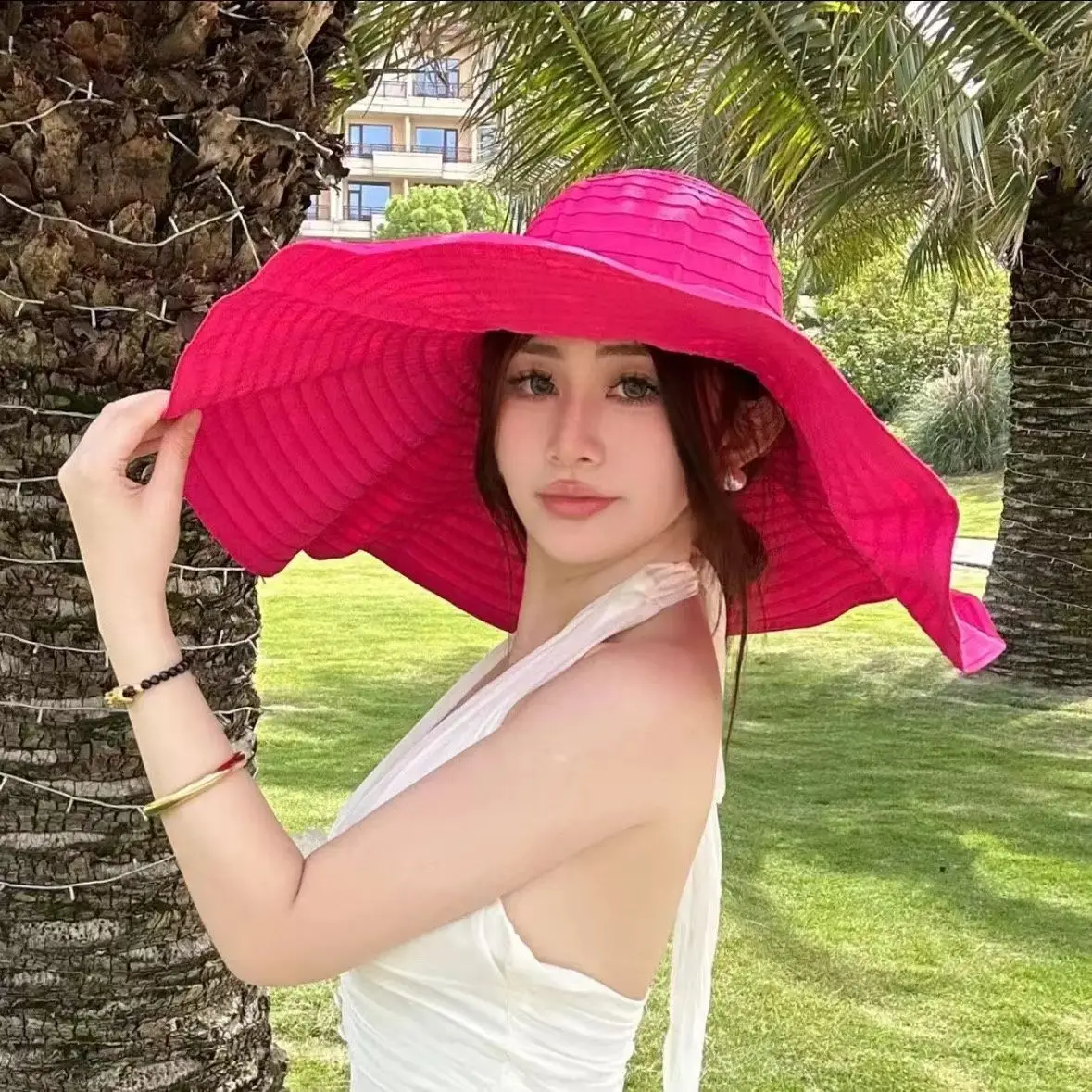 Summer Fashion Foldable Sun Hat Face Protection Fisherman Hat Bow Large Brim Outdoor