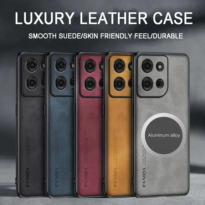 Luxury Magnetic Leather Phone Case with Metal Car Holder, Shockproof Protection