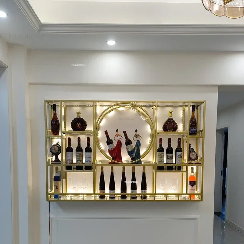 Nordic Iron Bar Cabinets Rack Kitchen Counter Wall Wine Cabinet Display Rack Simple Bar Living Room Cabinet Furniture