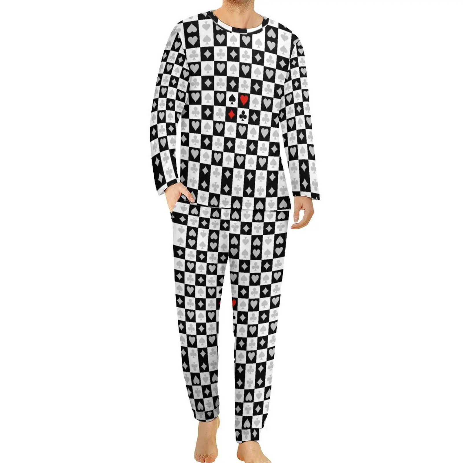 

Heart Pattern Pajamas Male Poker Card Romantic Nightwear Spring Long Sleeve 2 Pieces Room Custom Pajama Sets Large Size