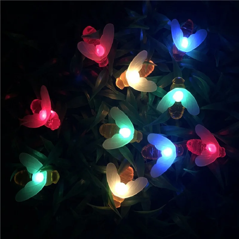 Waterproof Outdoor Cute Honey Bee LED Fairy String Lights Solar bee light  Christmas Garland Lights for Garden Fence Patio solar step lights Solar Lamps