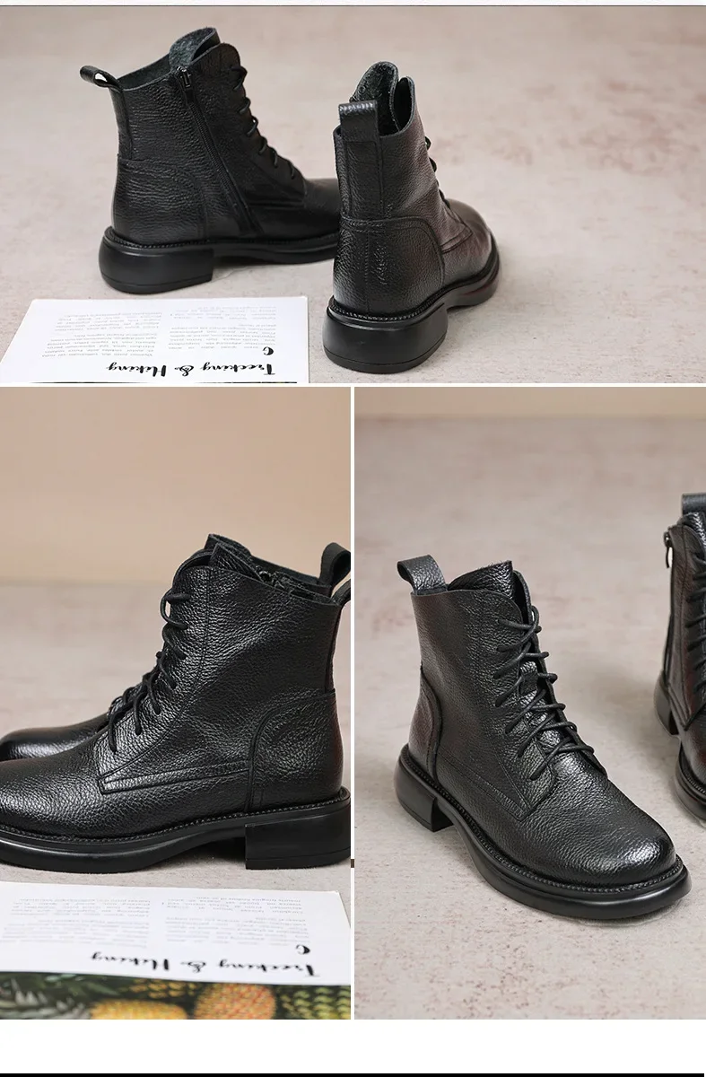 Dam ankelboots i äkta läder med platåsula för vinterbruk_voghion.com