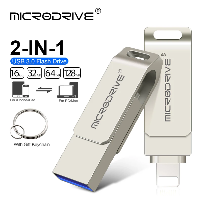 아이폰용 회전 USB 3.0 플래시 드라이브, 라이트닝 인터페이스 USB-A, 아이폰 7, 8, 9, 11, 12/13, 아이패드용, 2 in 1