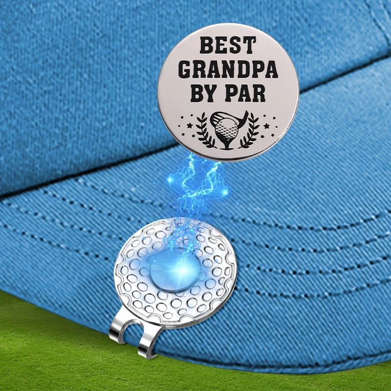 Grandpa By Par Funny Golf Ball Magnetic Hat Clip Golf Accessories Marker with Baseball Cap Clips Jewelry Gift for Friends
