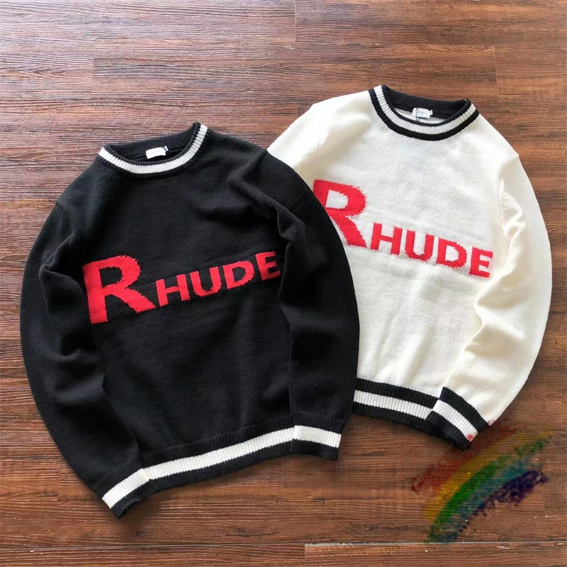 

2023fw Rhude Letter Jacquard Sweater Men Women Casual Oversize Sweatshirts